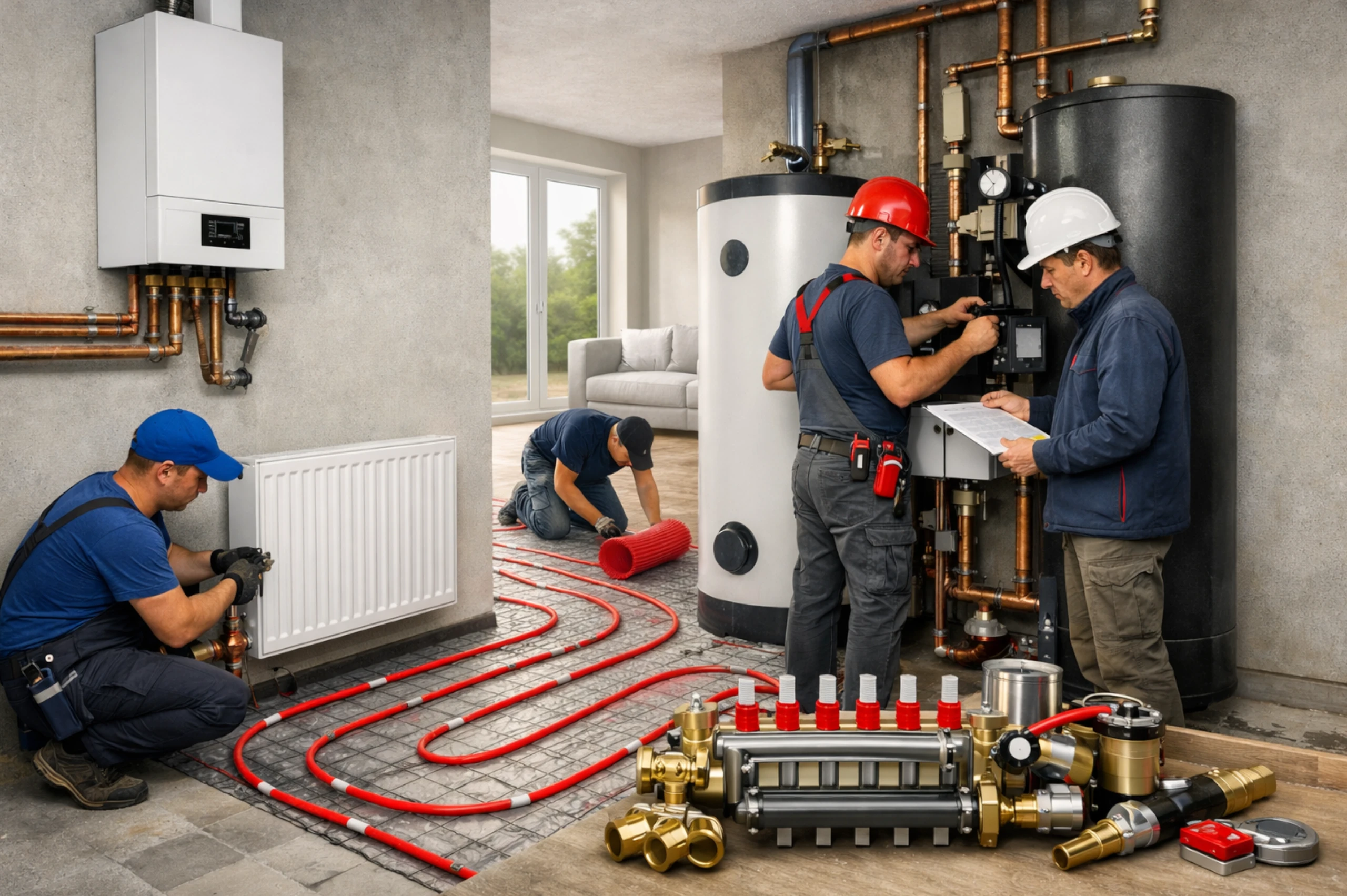 Montáž radiátorů a podlahového topení